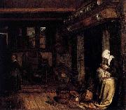 Esaias Boursse Dutch Interior with Woman Sewing oil painting reproduction